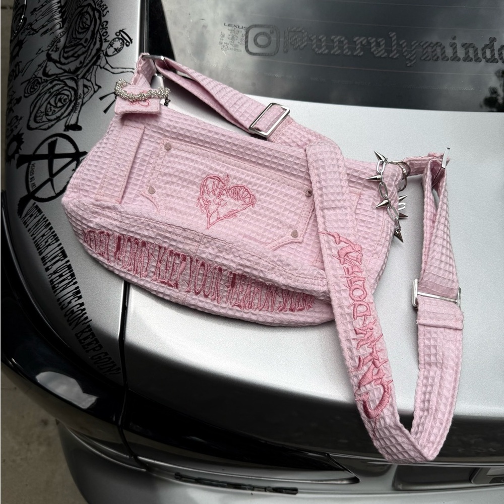 Pink Heart Embroidered Shoulder Bag